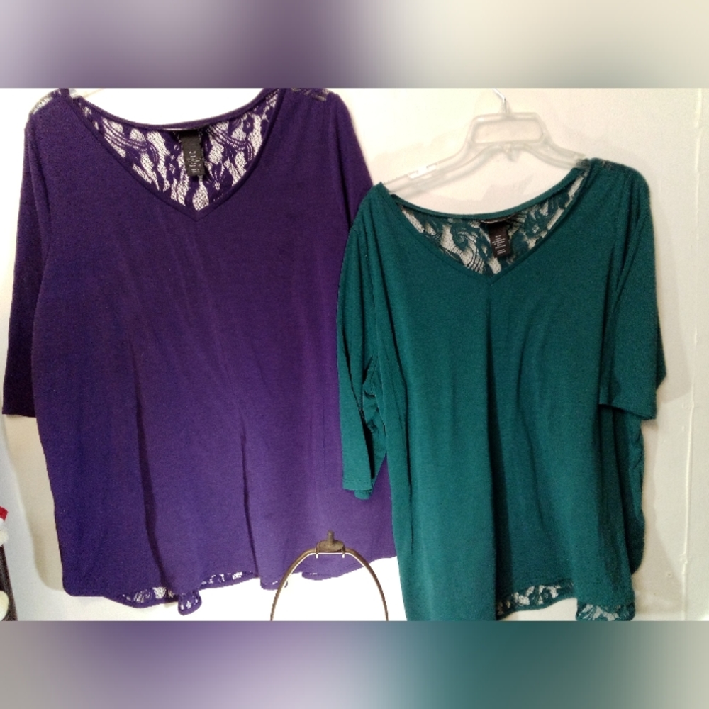 💜SET LANE BRYANT LACE BACK SHIRTS PLUS SIZE 14/16 COTTON PULLOVER TOPS
